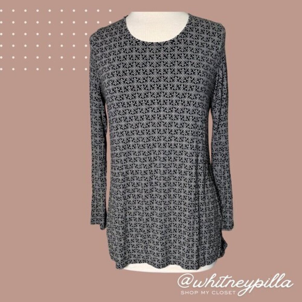 J.Jill Top Long Sleeve Black White flowy Tunic button back detail Women's Small